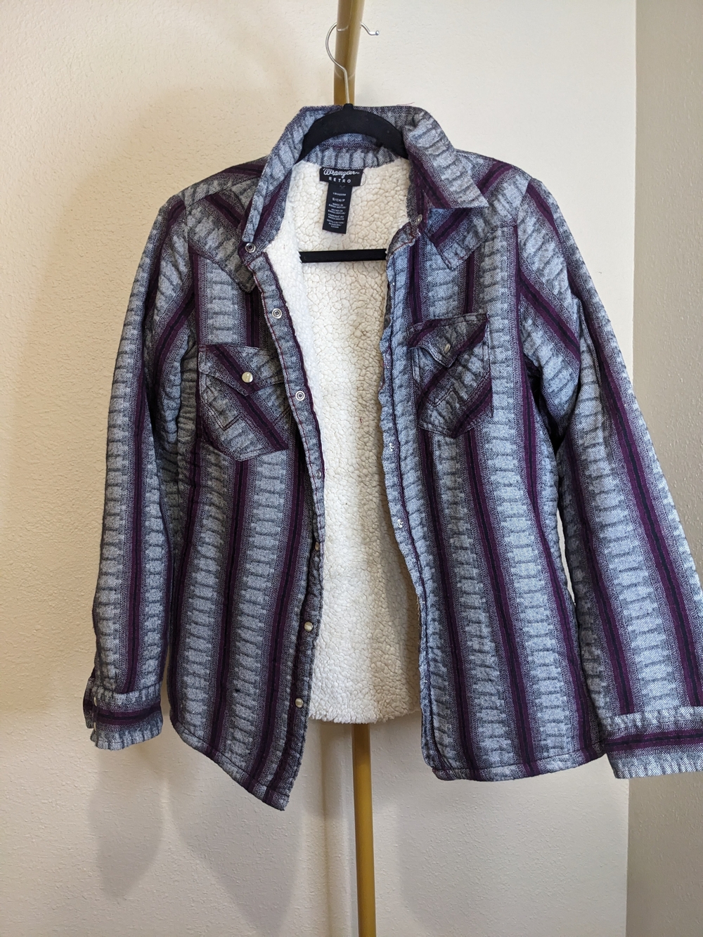 Wrangler Sherpa-Lined Striped Shacket Trucker Barn Coat Retro Western